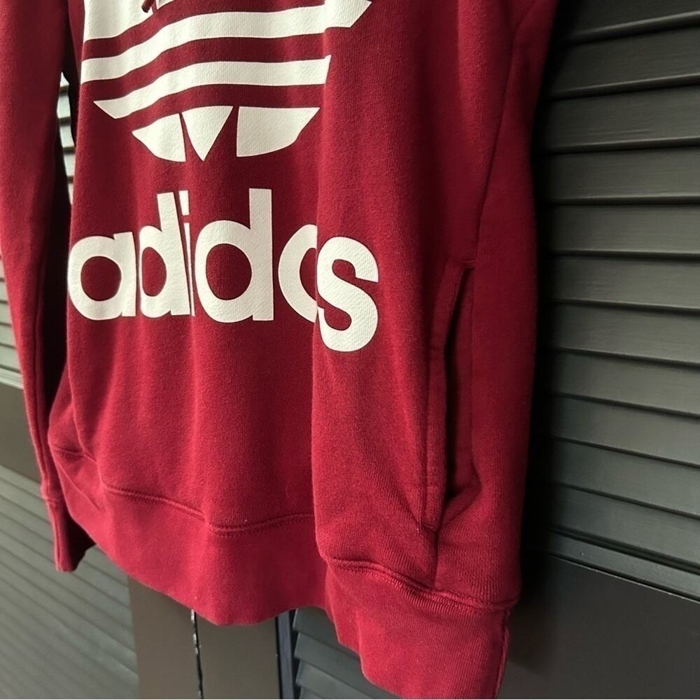 Adidas Trefoil Hoodie with Kangaroo Pocket, Shadow Red, Size XS - Picture 7 of 16